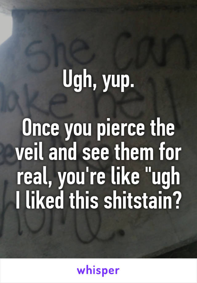 Ugh, yup.

Once you pierce the veil and see them for real, you're like "ugh I liked this shitstain?