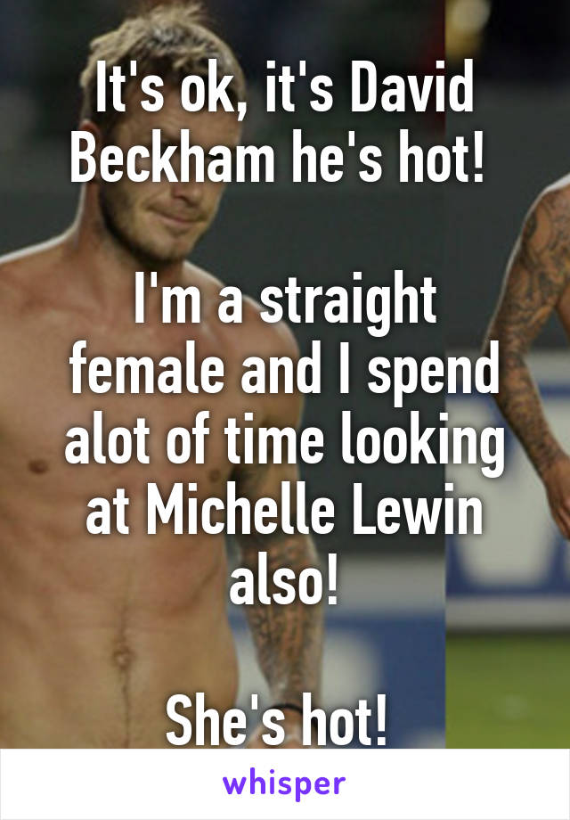 It's ok, it's David Beckham he's hot! 

I'm a straight female and I spend alot of time looking at Michelle Lewin also!

She's hot! 