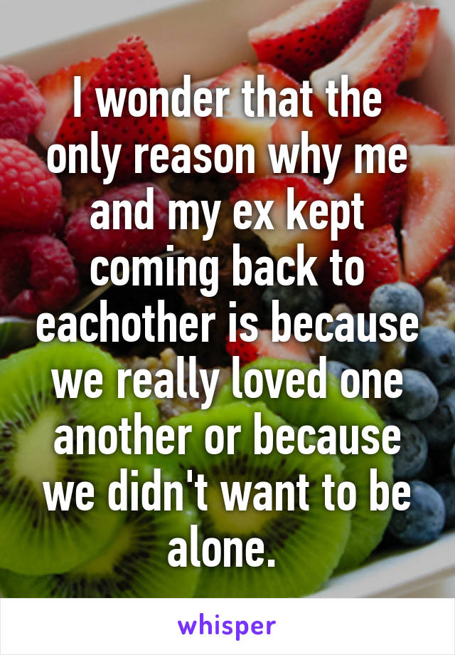 I wonder that the only reason why me and my ex kept coming back to eachother is because we really loved one another or because we didn't want to be alone. 