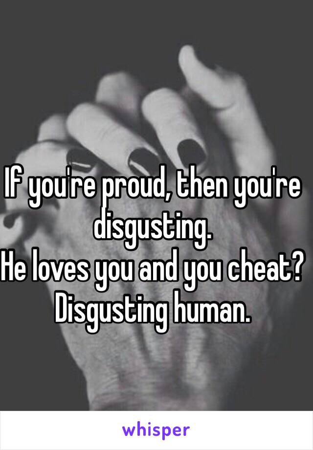 If you're proud, then you're disgusting. 
He loves you and you cheat? 
Disgusting human.
