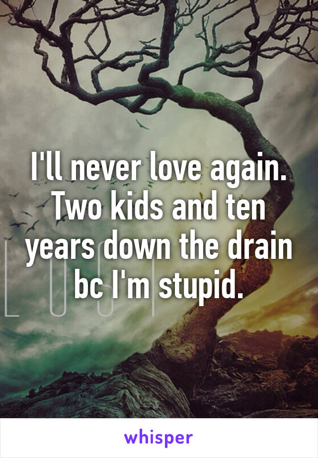 I'll never love again. Two kids and ten years down the drain bc I'm stupid.