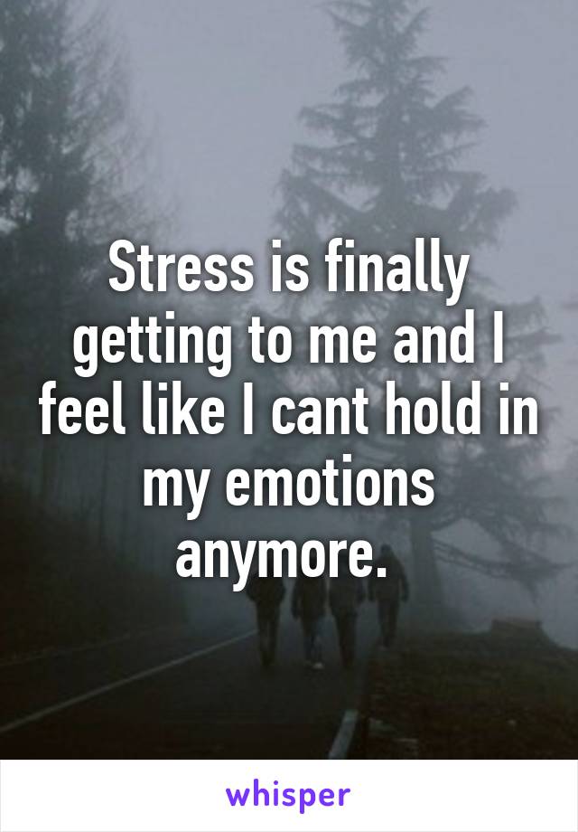 Stress is finally getting to me and I feel like I cant hold in my emotions anymore. 