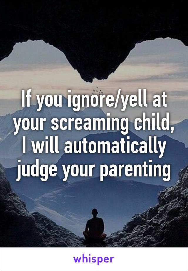 If you ignore/yell at your screaming child, I will automatically judge your parenting