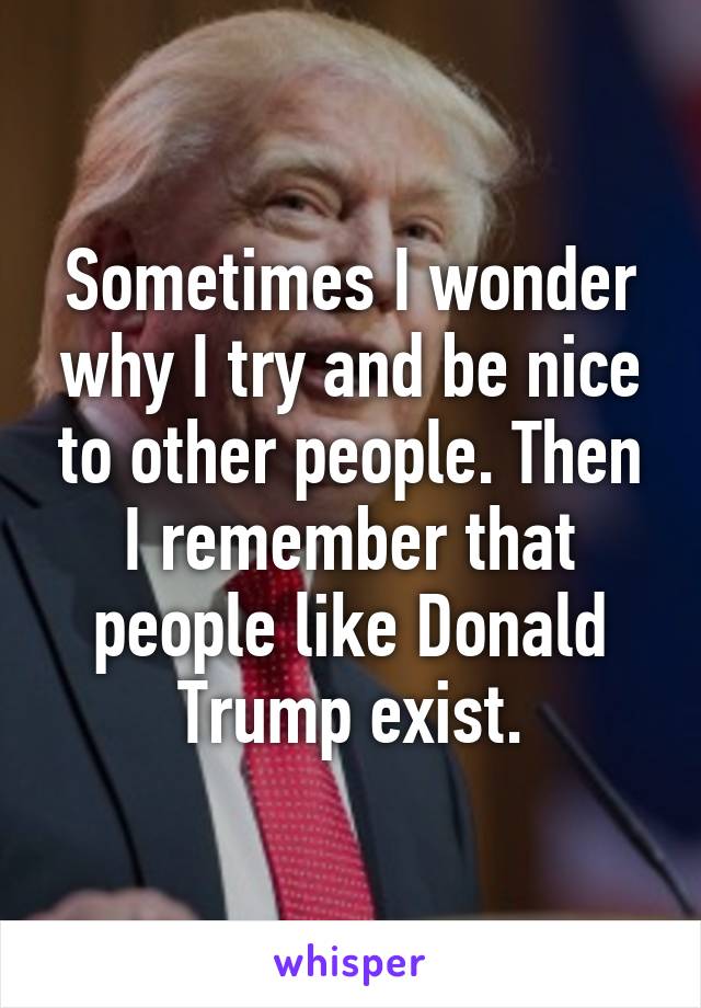 Sometimes I wonder why I try and be nice to other people. Then I remember that people like Donald Trump exist.