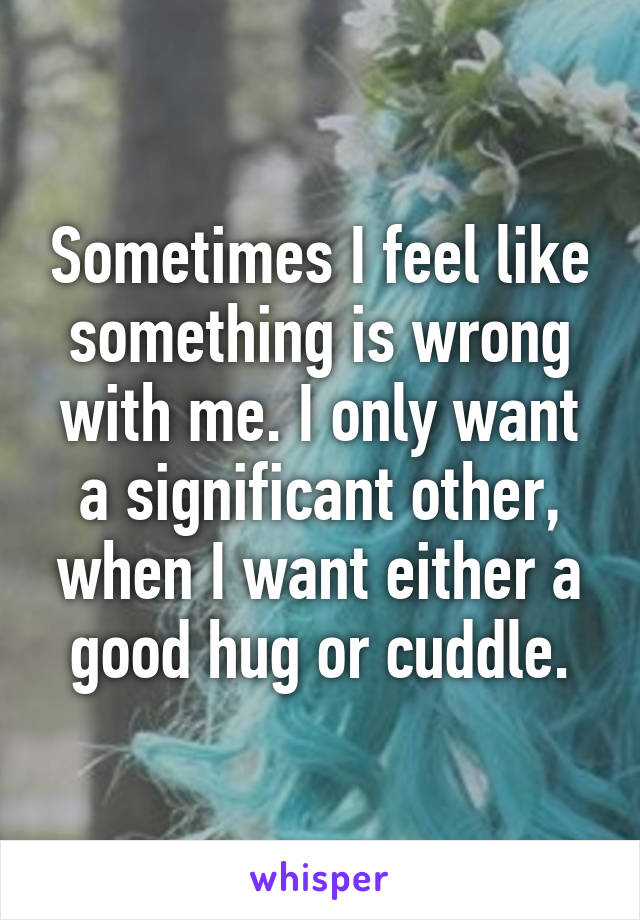 Sometimes I feel like something is wrong with me. I only want a significant other, when I want either a good hug or cuddle.