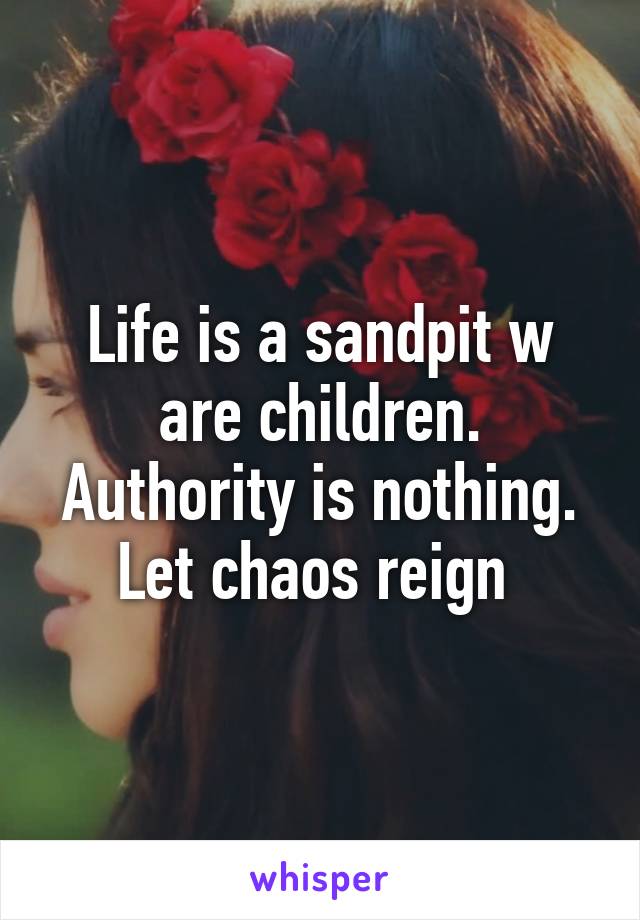 Life is a sandpit w are children. Authority is nothing. Let chaos reign 