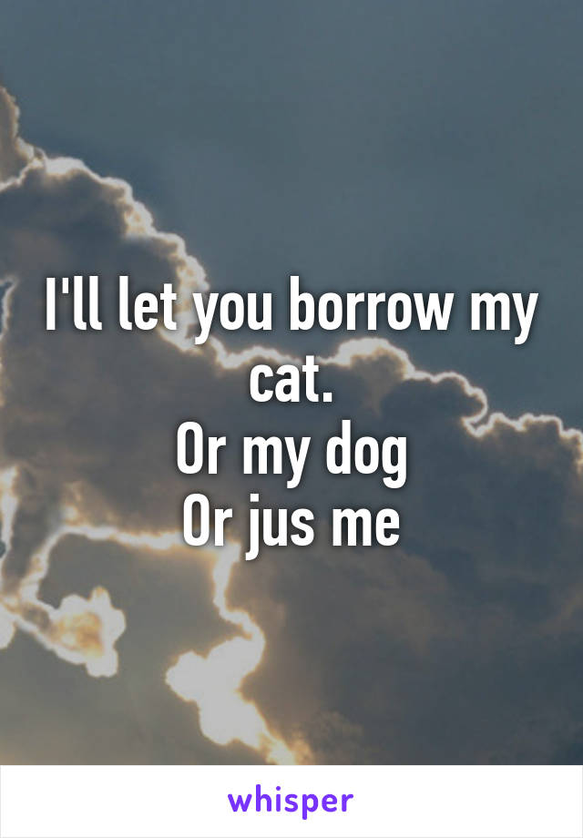 I'll let you borrow my cat.
Or my dog
Or jus me