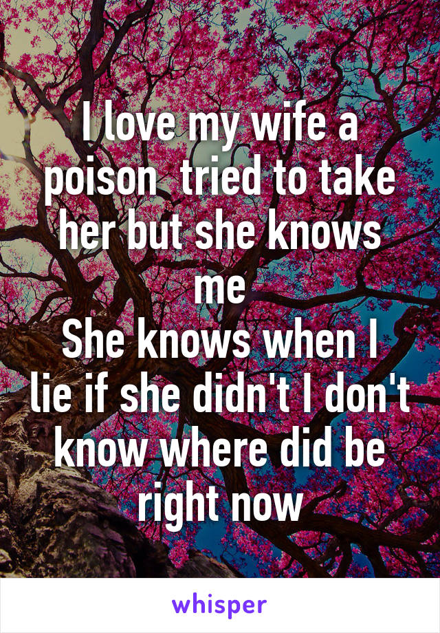 I love my wife a poison  tried to take her but she knows me
She knows when I lie if she didn't I don't know where did be right now