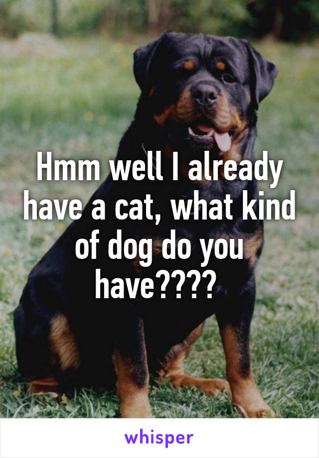 Hmm well I already have a cat, what kind of dog do you have???? 