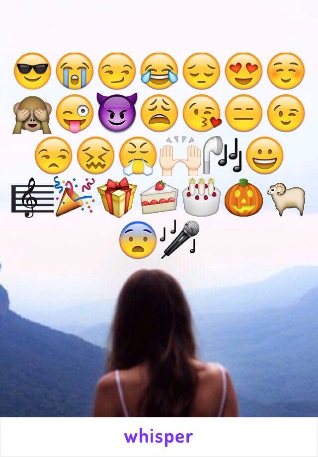 😎😭😏😂😔😍☺️🙈😜😈😩😘😑😉😒😖😤🙌🏻🎧😀🎼🎉🎁🍰🎂🎃🐑😨🎤