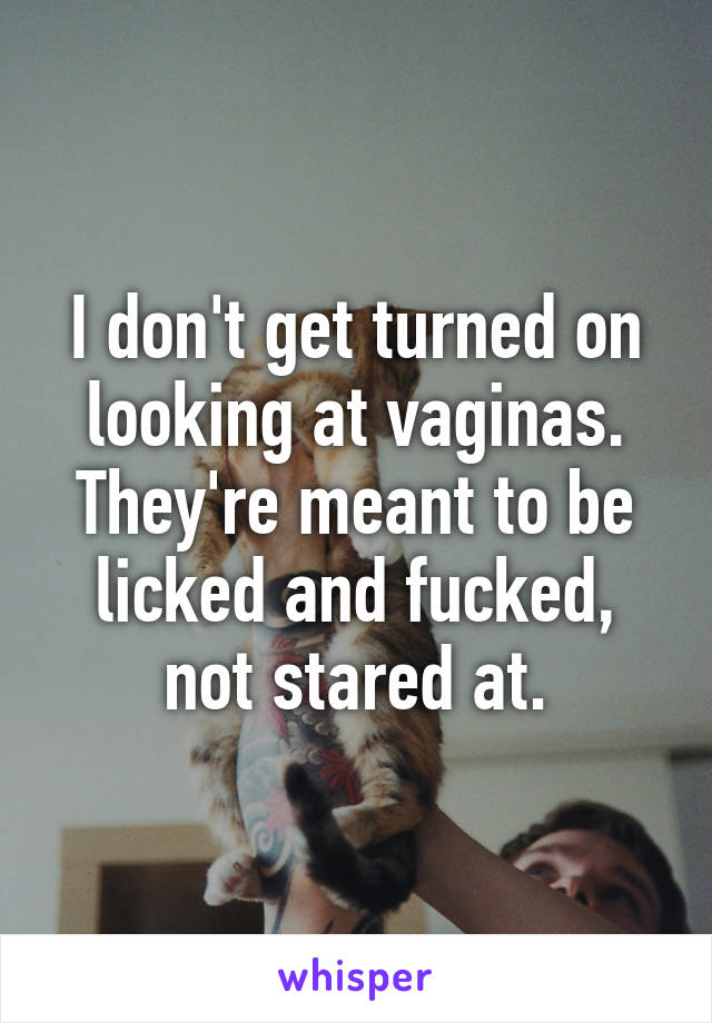 I don't get turned on looking at vaginas. They're meant to be licked and fucked, not stared at.