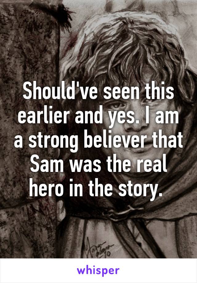 Should've seen this earlier and yes. I am a strong believer that Sam was the real hero in the story. 