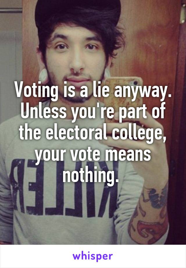Voting is a lie anyway. Unless you're part of the electoral college, your vote means nothing. 