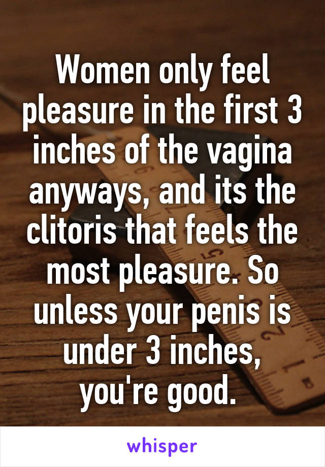 Women only feel pleasure in the first 3 inches of the vagina anyways, and its the clitoris that feels the most pleasure. So unless your penis is under 3 inches, you're good. 