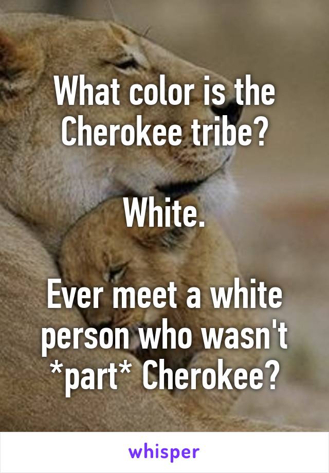 What color is the Cherokee tribe?

White.

Ever meet a white person who wasn't *part* Cherokee?