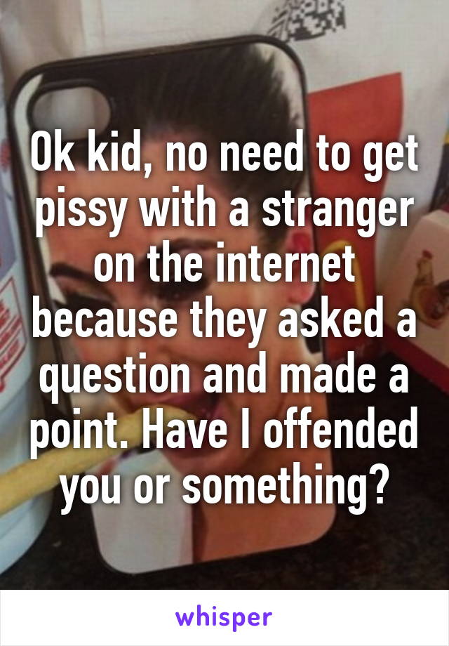 Ok kid, no need to get pissy with a stranger on the internet because they asked a question and made a point. Have I offended you or something?