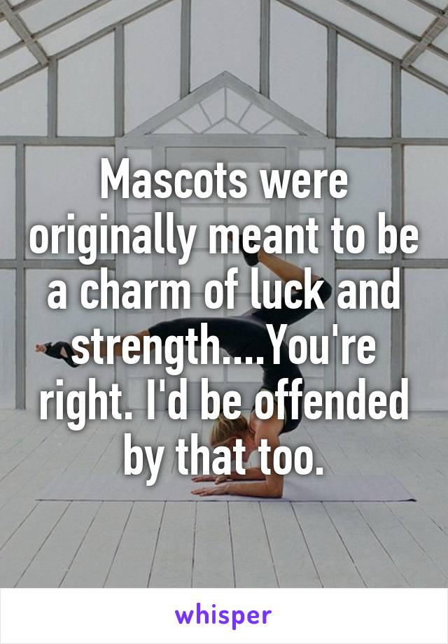 Mascots were originally meant to be a charm of luck and strength....You're right. I'd be offended by that too.