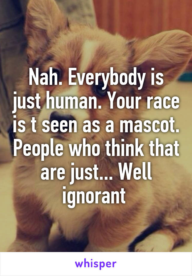 Nah. Everybody is just human. Your race is t seen as a mascot. People who think that are just... Well ignorant 