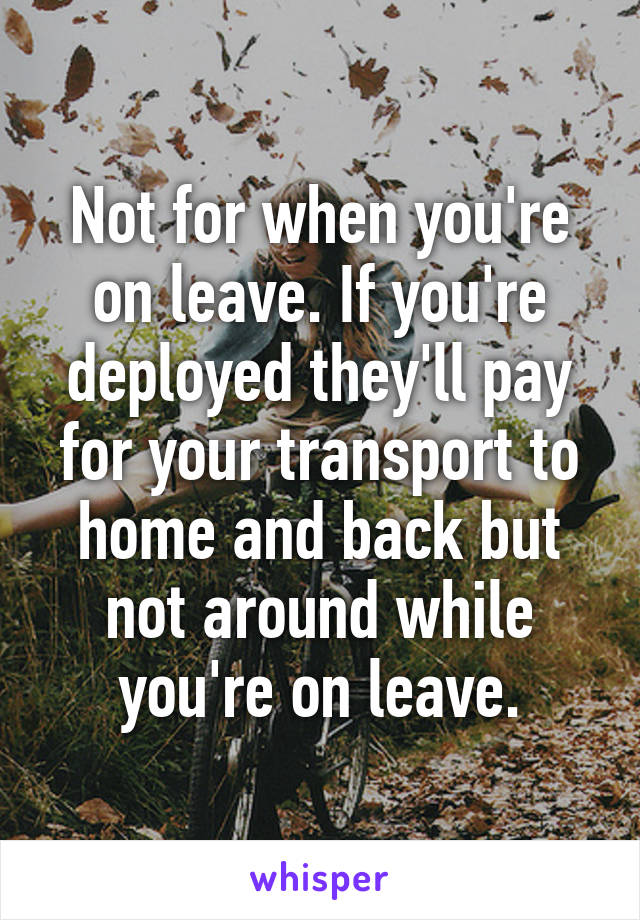 Not for when you're on leave. If you're deployed they'll pay for your transport to home and back but not around while you're on leave.