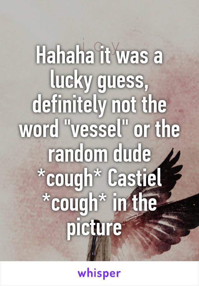 Hahaha it was a lucky guess, definitely not the word "vessel" or the random dude *cough* Castiel *cough* in the picture  