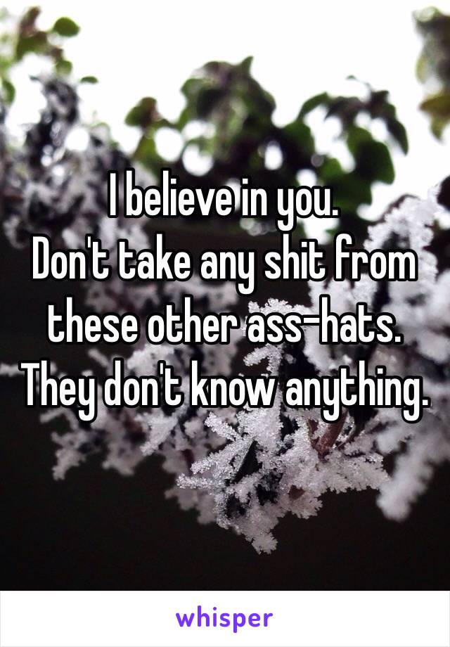 I believe in you. 
Don't take any shit from these other ass-hats. They don't know anything. 
