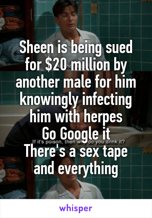 Sheen is being sued for $20 million by another male for him knowingly infecting him with herpes
Go Google it
There's a sex tape and everything