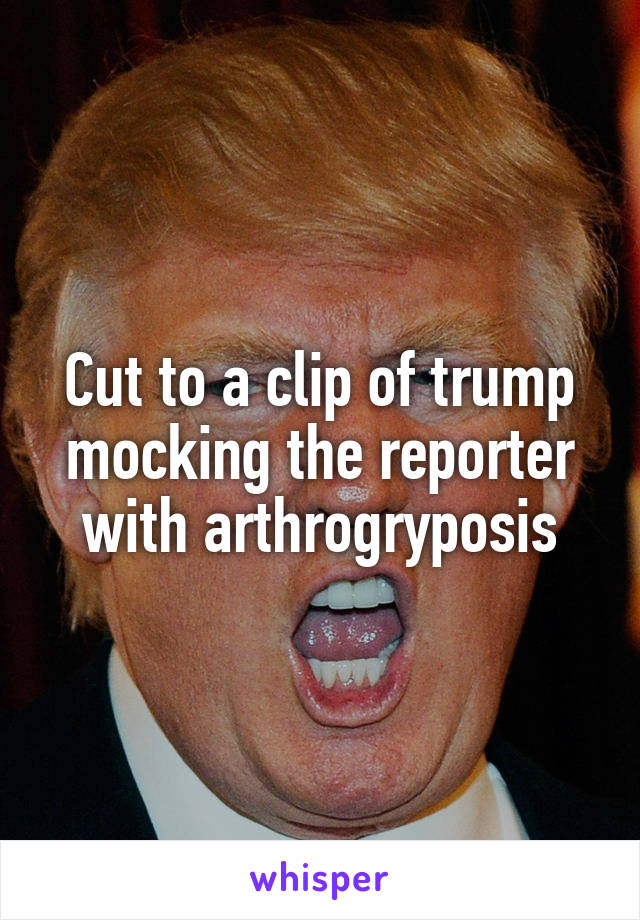 Cut to a clip of trump mocking the reporter with arthrogryposis