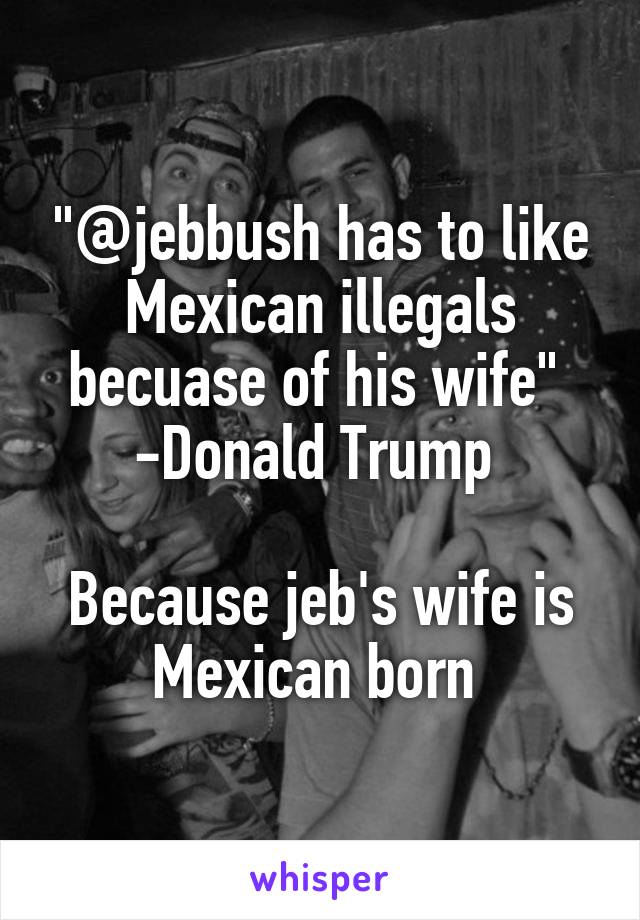 "@jebbush has to like Mexican illegals becuase of his wife" 
-Donald Trump 

Because jeb's wife is Mexican born 