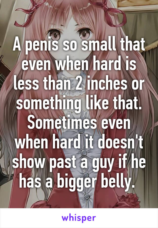 A penis so small that even when hard is less than 2 inches or something like that. Sometimes even when hard it doesn't show past a guy if he has a bigger belly. 