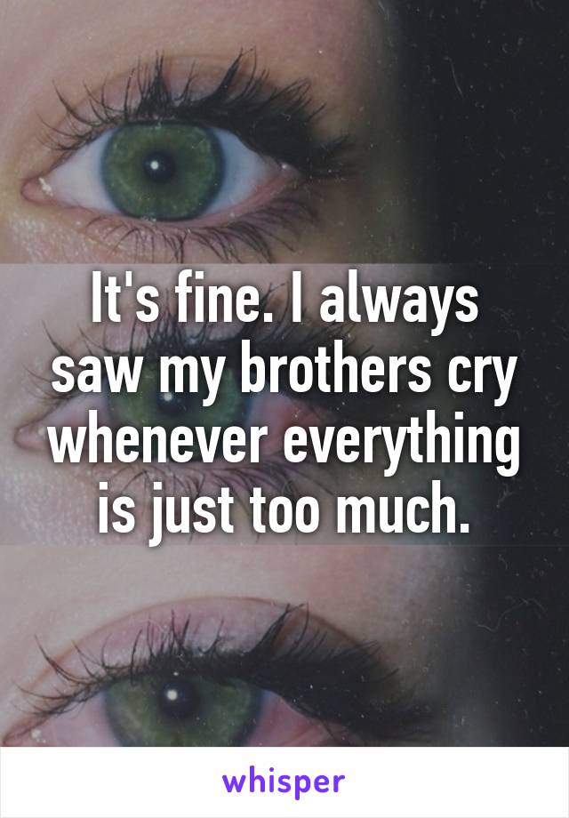 It's fine. I always saw my brothers cry whenever everything is just too much.