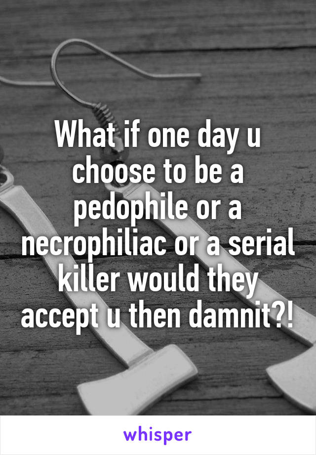 What if one day u choose to be a pedophile or a necrophiliac or a serial killer would they accept u then damnit?!