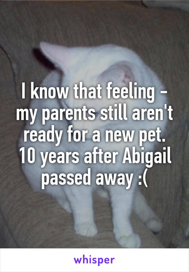 I know that feeling - my parents still aren't ready for a new pet. 10 years after Abigail passed away :(