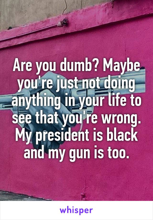 Are you dumb? Maybe you're just not doing anything in your life to see that you're wrong. My president is black and my gun is too.