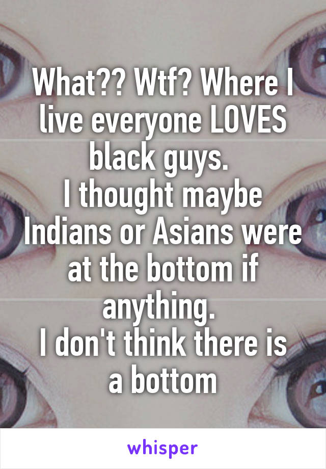 What?? Wtf? Where I live everyone LOVES black guys. 
I thought maybe Indians or Asians were at the bottom if anything. 
I don't think there is a bottom