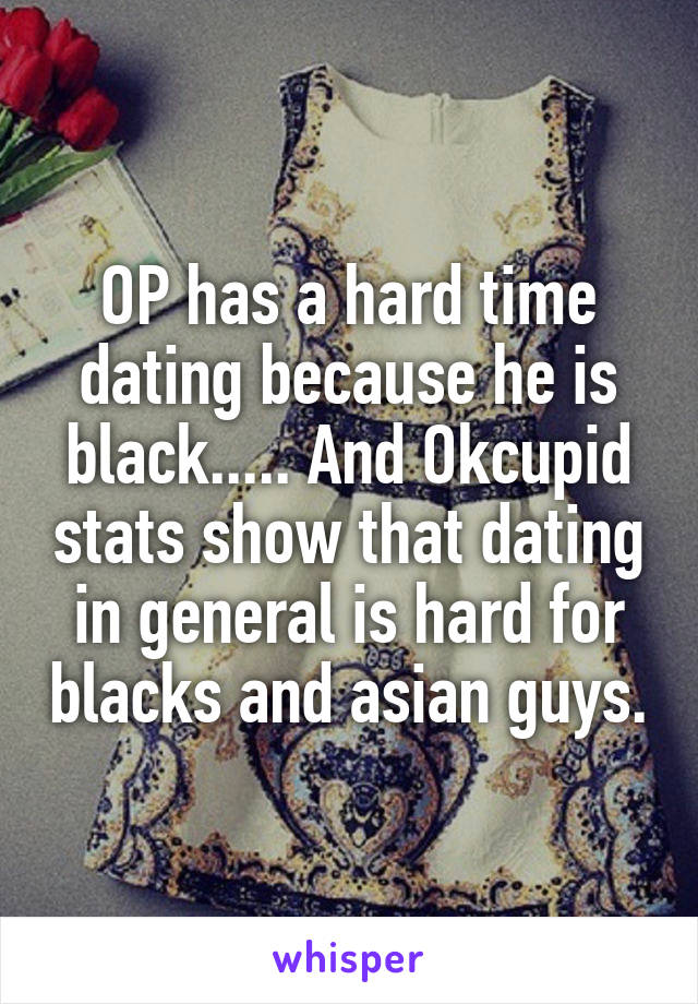 OP has a hard time dating because he is black..... And Okcupid stats show that dating in general is hard for blacks and asian guys.