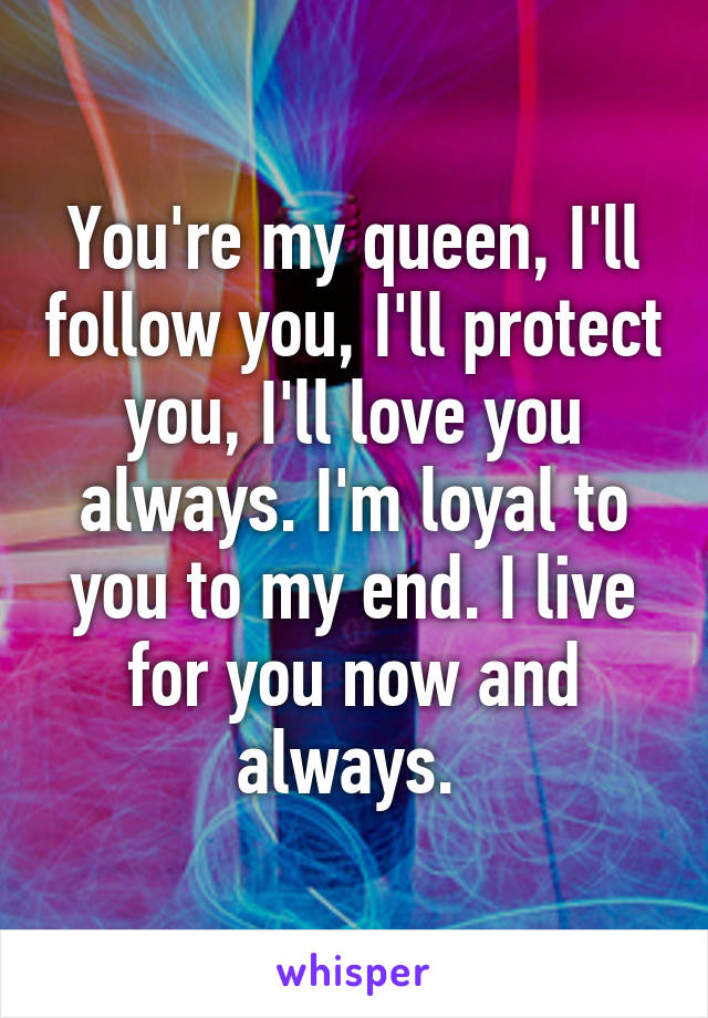 You're my queen, I'll follow you, I'll protect you, I'll love you always. I'm loyal to you to my end. I live for you now and always. 