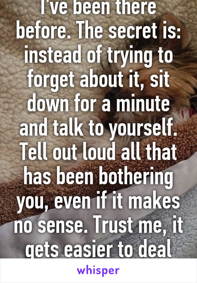 I've been there before. The secret is: instead of trying to forget about it, sit down for a minute and talk to yourself. Tell out loud all that has been bothering you, even if it makes no sense. Trust me, it gets easier to deal with