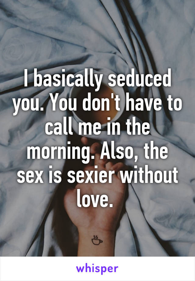 I basically seduced you. You don't have to call me in the morning. Also, the sex is sexier without love. 