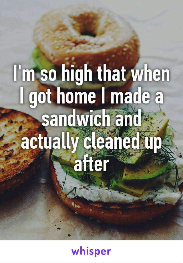 I'm so high that when I got home I made a sandwich and actually cleaned up after
