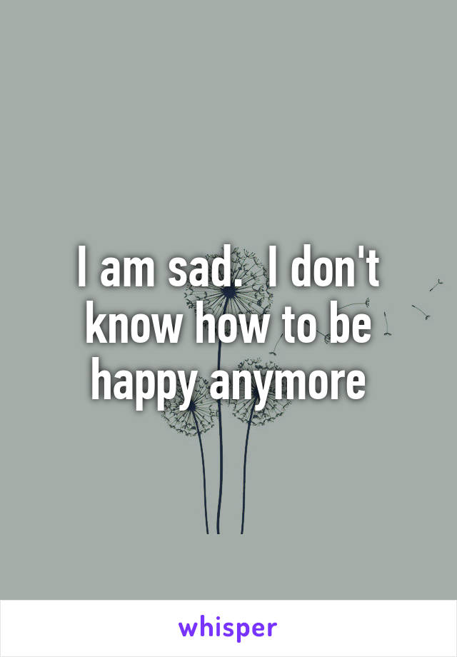 I am sad.  I don't know how to be happy anymore