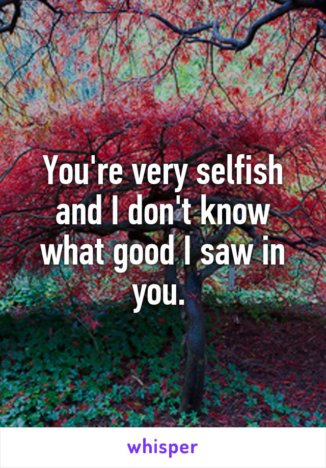 You're very selfish and I don't know what good I saw in you. 