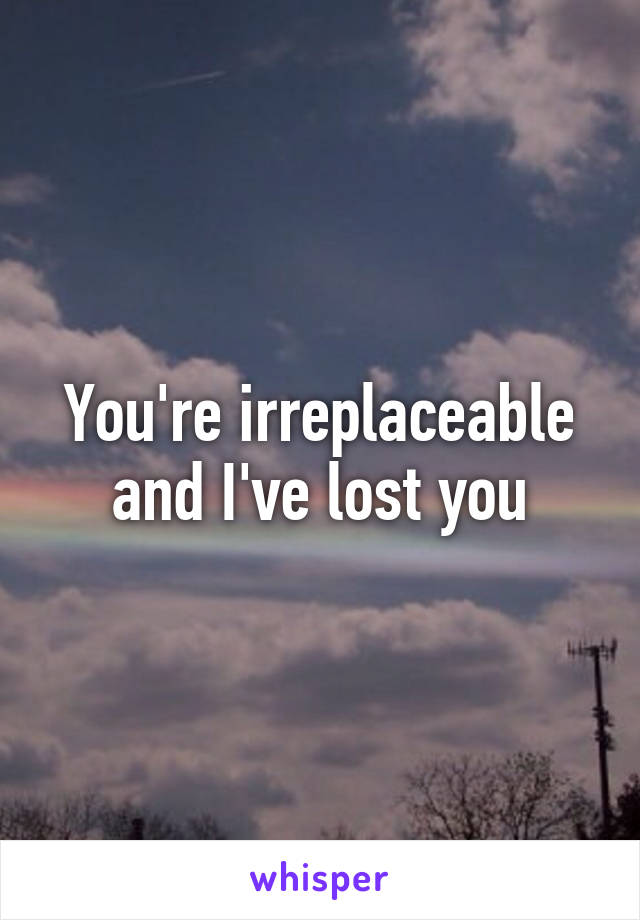 You're irreplaceable and I've lost you