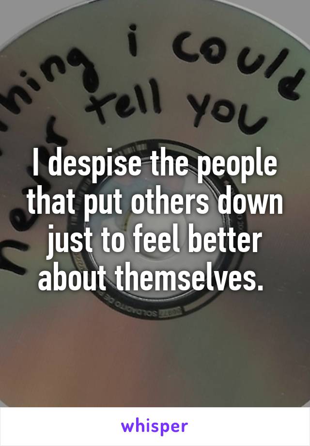 I despise the people that put others down just to feel better about themselves. 