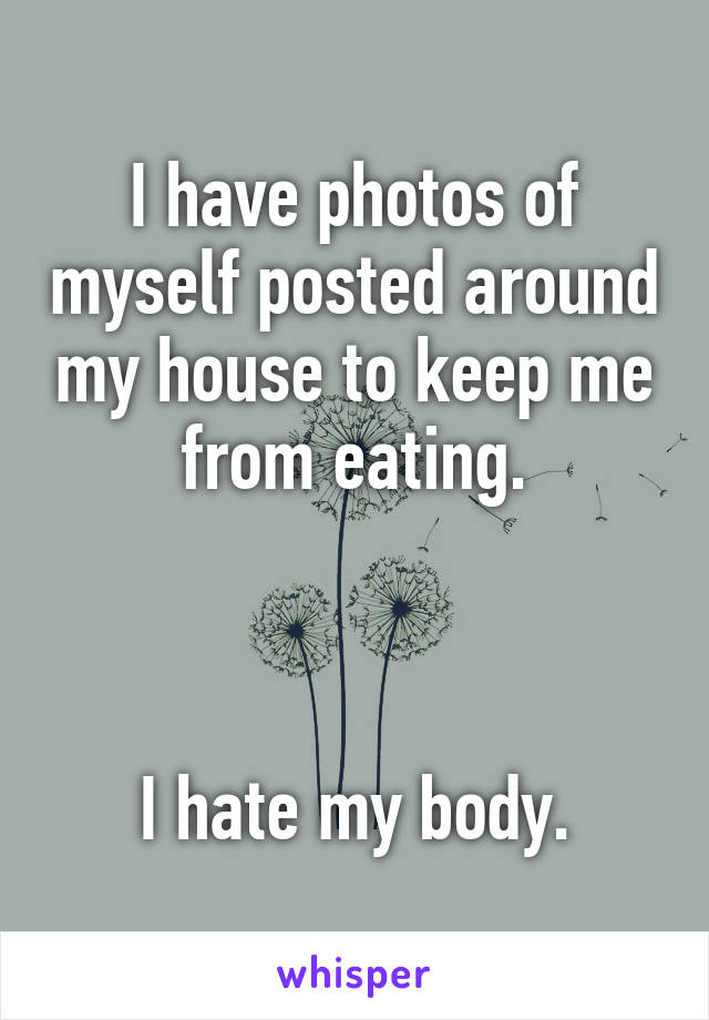 I have photos of myself posted around my house to keep me from eating.



I hate my body.