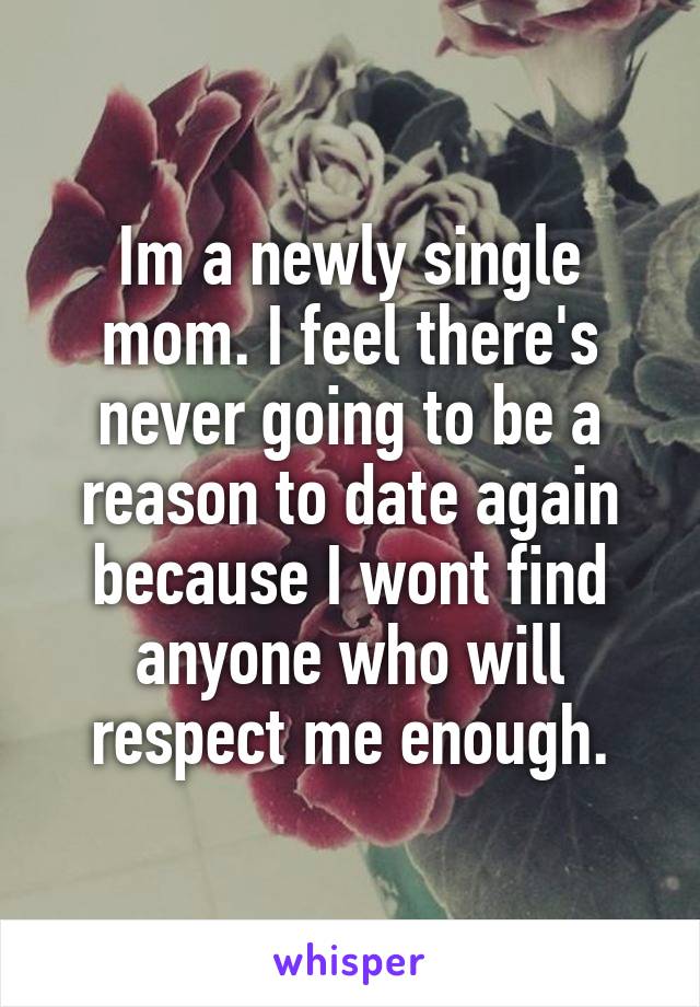 Im a newly single mom. I feel there's never going to be a reason to date again because I wont find anyone who will respect me enough.