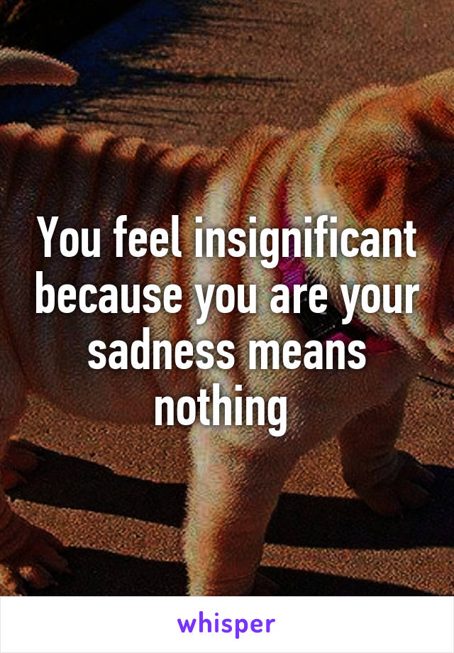 You feel insignificant because you are your sadness means nothing 