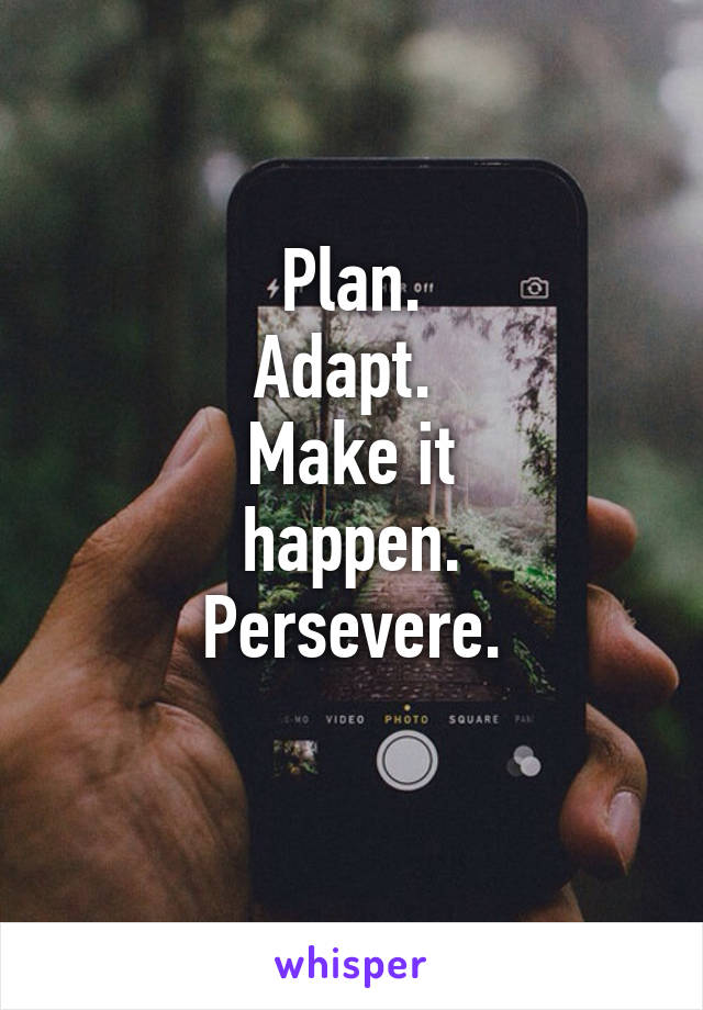 Plan.
Adapt. 
Make it
happen.
Persevere.

