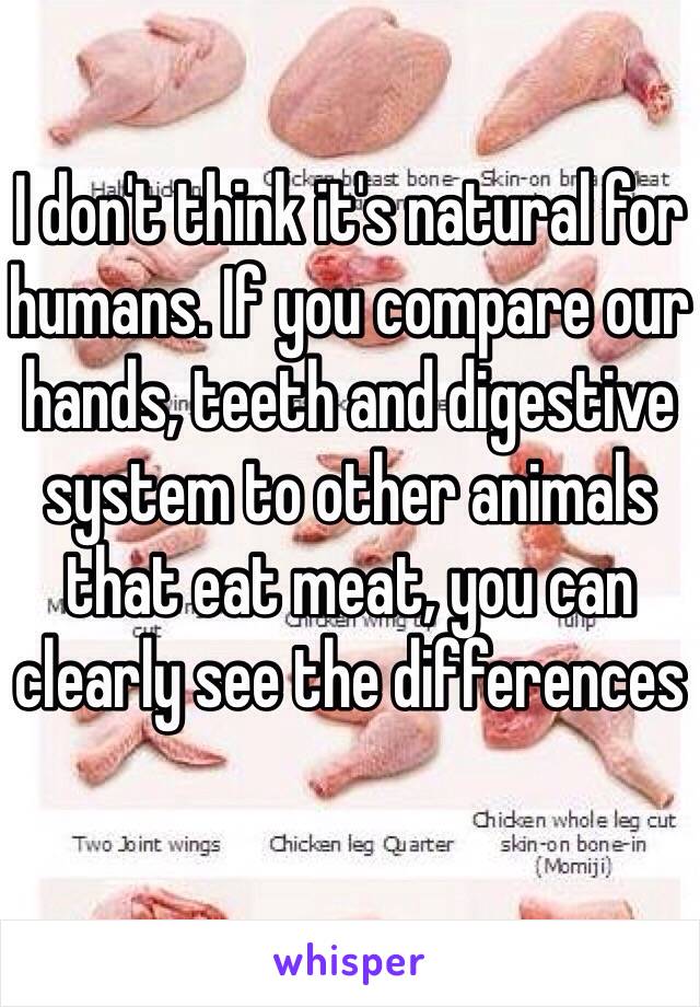 I don't think it's natural for humans. If you compare our hands, teeth and digestive system to other animals that eat meat, you can clearly see the differences