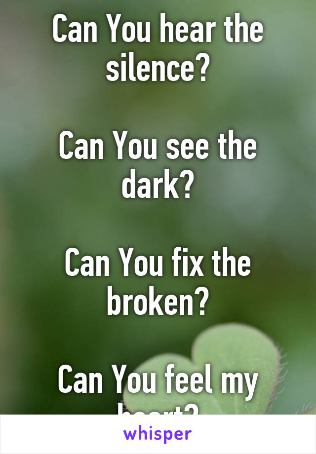 Can You hear the silence?

Can You see the dark?

Can You fix the broken?

Can You feel my heart?