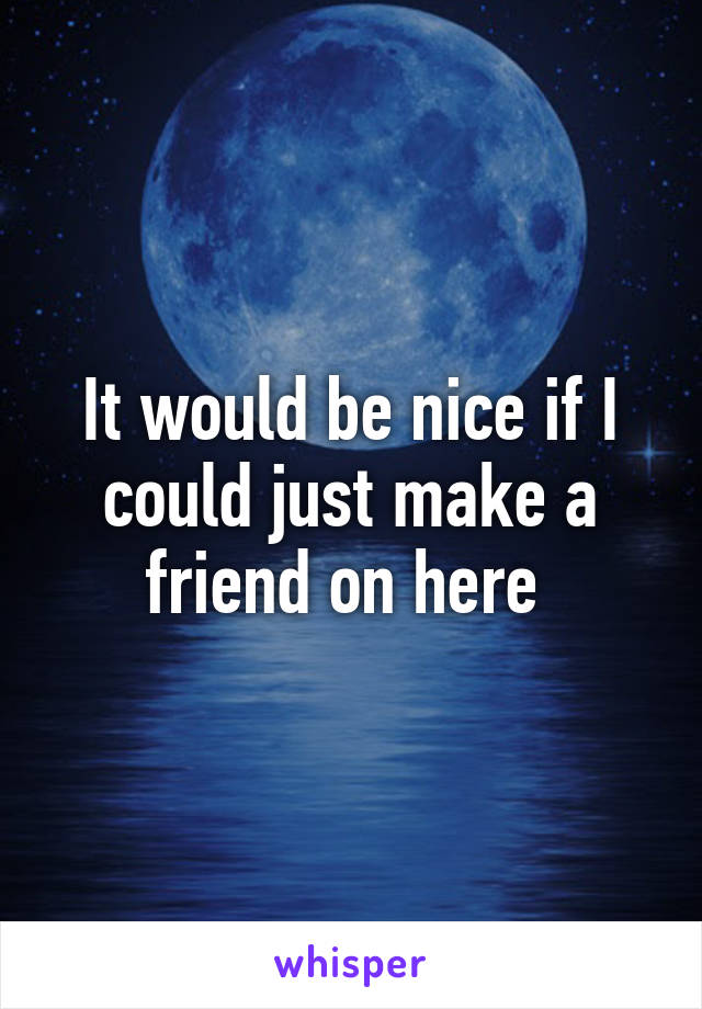 It would be nice if I could just make a friend on here 